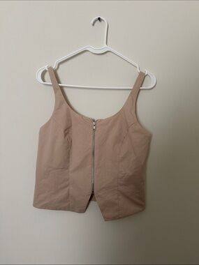 Nude m Front Zip Cropped Tank